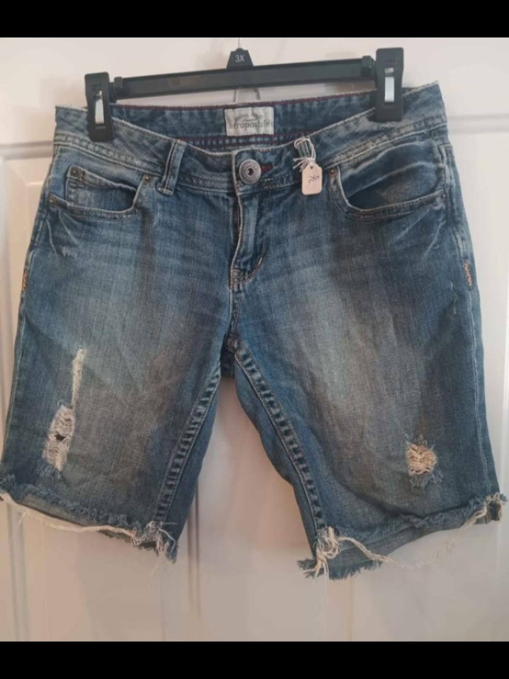 Aéropostale Distressed Mid-Blue Denim Bermuda Shorts